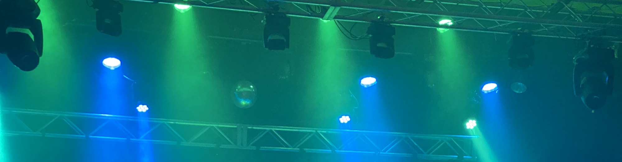 blue and green theater stage lights College Station
